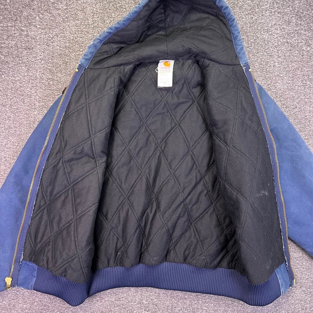 Carhartt J04 NVY Coat Mens L Navy Blue Workwear Vintage Thermal Hooded Canvas - Picture 16 of 16